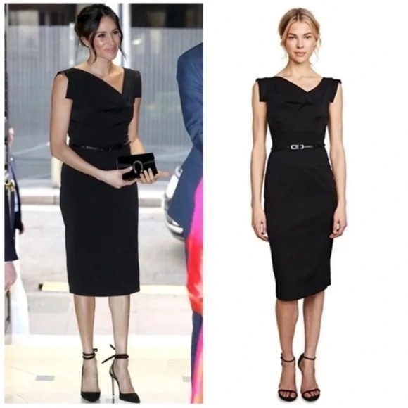 BLACK HALO Jackie O Belted Sheath Dress in Black 10 - Picture 1 of 8